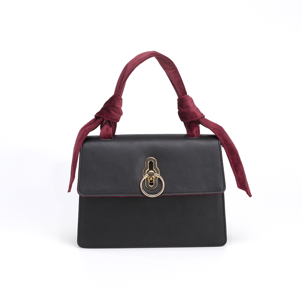 Clasp Lock Soft Suded Handle Black PU Lady Handbag