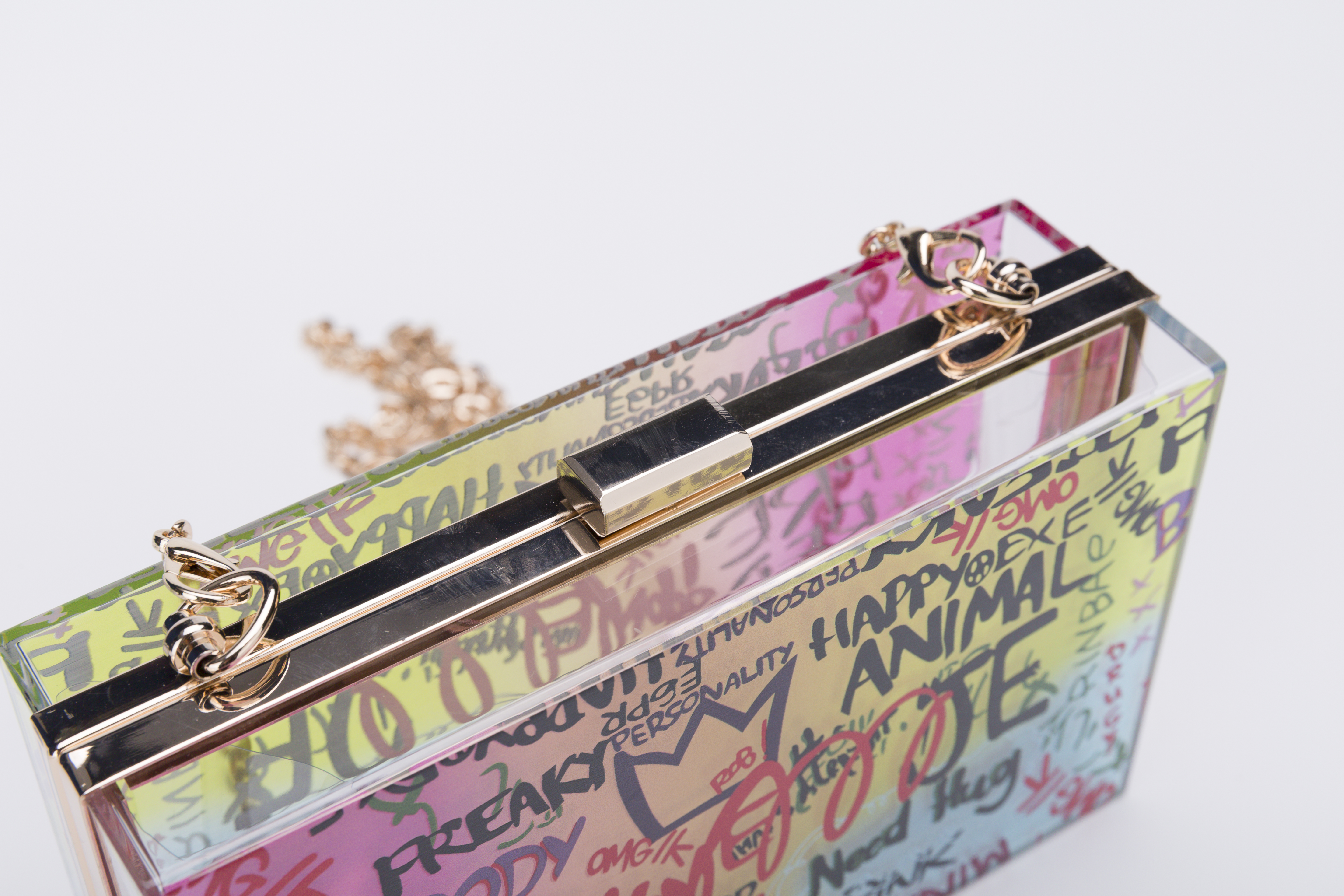 Colorful box graffiti handbag with metal chain straps