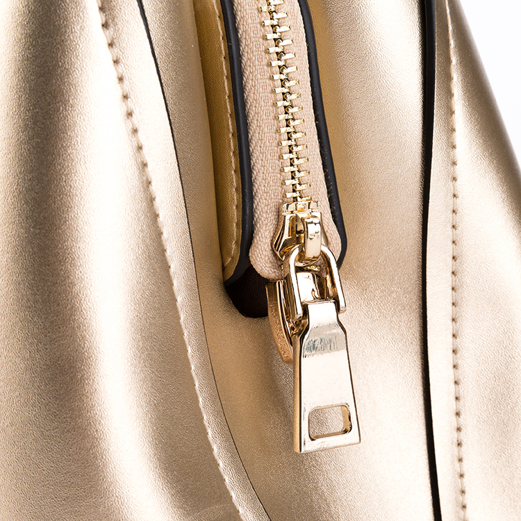 Gold Shining PU Big Zippered Women Handbag
