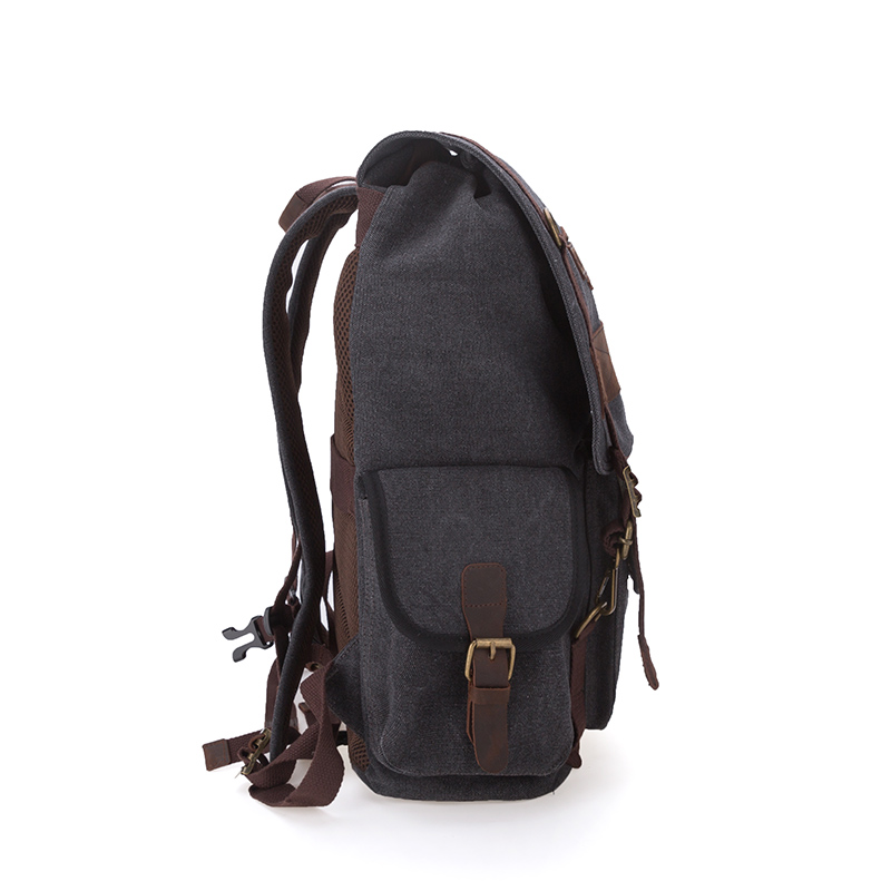 Water Resistant Genuine Leather Canvas Backpack For Men