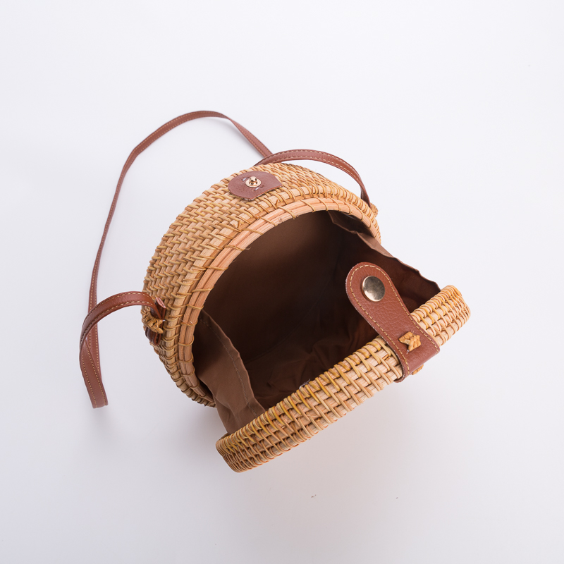 Handmade Woven Round Straw Bag Beach Handbag